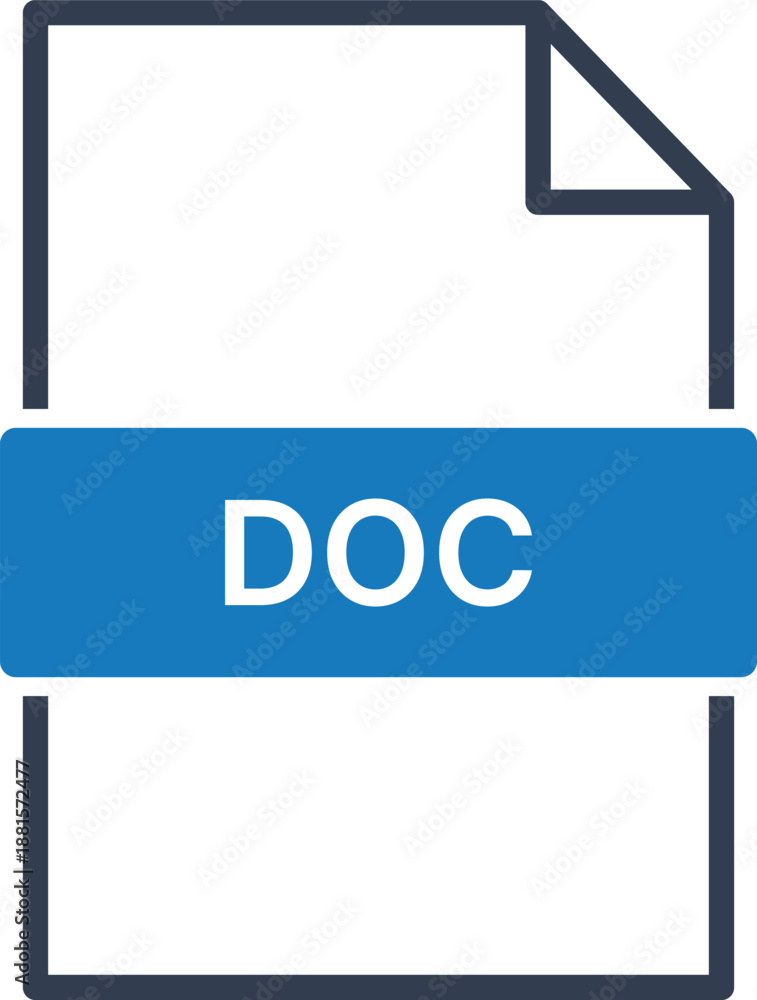 Obraz premium Blue document with white text DOC on a white background file symbol
