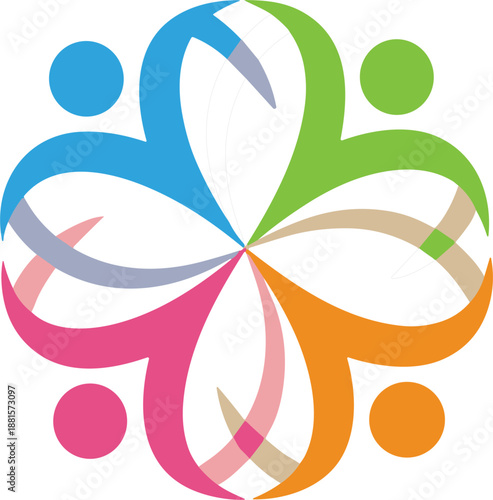 Abstract colorful community logo symbol representing unity teamwork diversity connection collaboration people network harmony modern design vector illustration creative inclusive global social