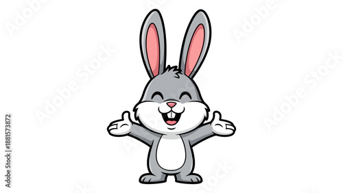 A cute cartoon rabbit with its arms open wide in a welcoming gesture.