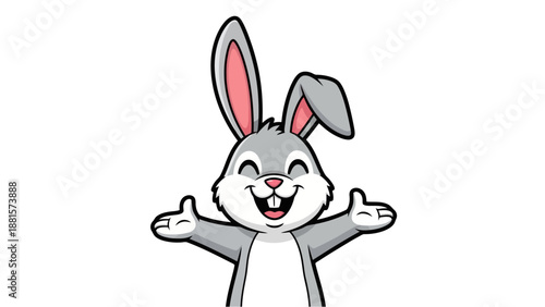 A cheerful cartoon rabbit with its arms wide open in a welcoming gesture.