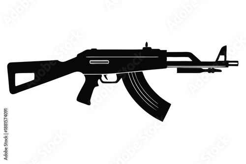 ak 47 gun silhouette line art vector illustration