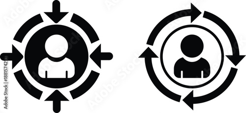 Two black and white showing target audience and customer journey person