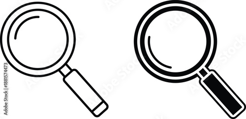 Two magnifying glasses one outlined one solid black search research