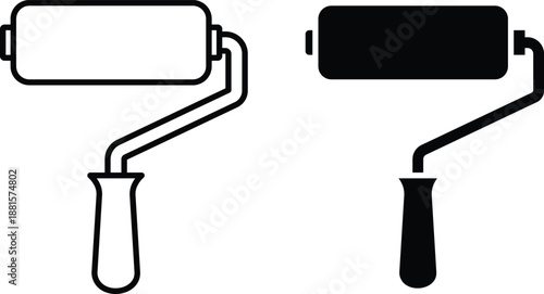 Two paint rollers one outline one solid black painting tool