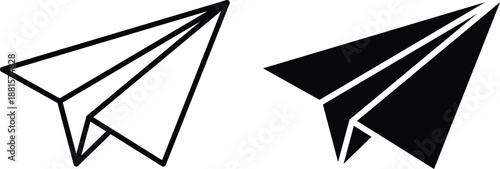 Two paper airplanes one outlined white one solid black