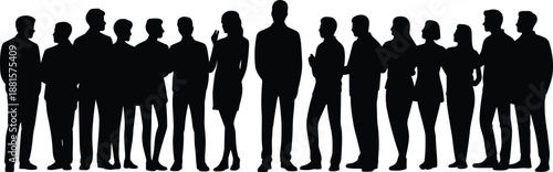 Business people silhouette group standing together, corporate teamwork leadership diversity professional workforce concept illustration