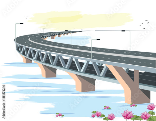 The Padma Multipurpose Bridge.. Padma shetu Illustration and line drawing. Concept of new constructed bridge in Bangladesh