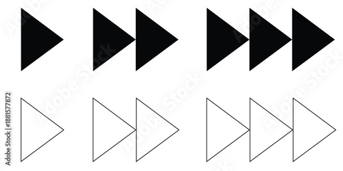 Set of black and white vector arrows and glossy web buttons featuring play and navigation icons for a video player design illustration