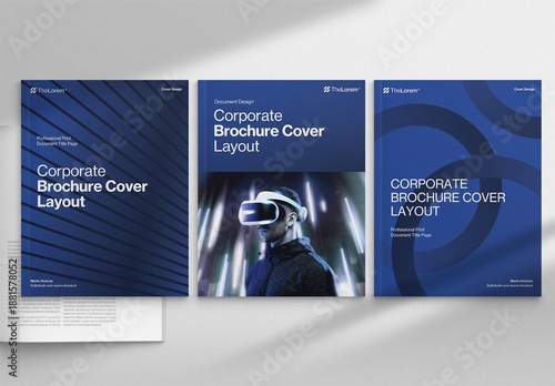 Modern Brochure Cover Template in Minimal Blue Corporate Style for Company Profile & Annual Report