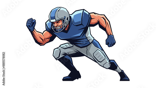 American Football Player in Action, Sprinting Forward with Intensity and Focus
