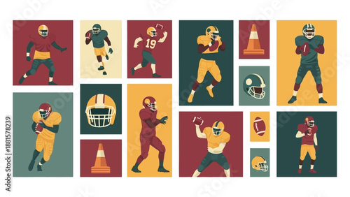 Vibrant Illustrations of Football Players in Action on the Field