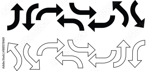 Set of vector arrows pointing in various directions featuring blue and red 3D icons and web pointers for business design elements