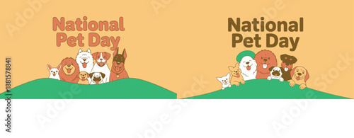 Simple red outline illustration depicting a dog and another pet for National Pet Day celebration