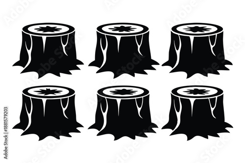 tree stump silhouette line art vector illustration