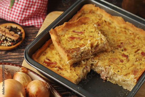 Zwiebelkuchen, a pie with onion and bacon, traditional German dish