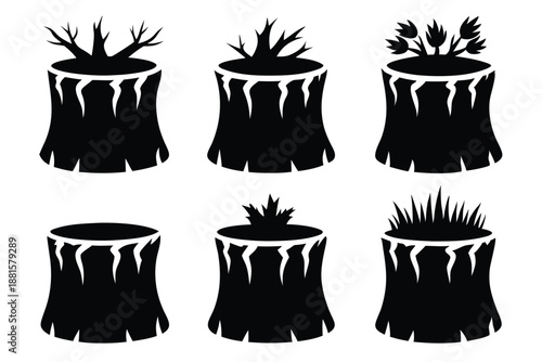 tree stump silhouette line art vector illustration