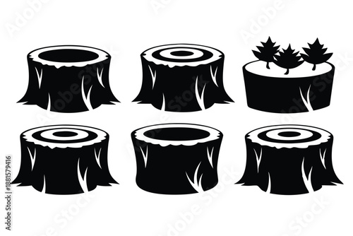 tree stump silhouette line art vector illustration