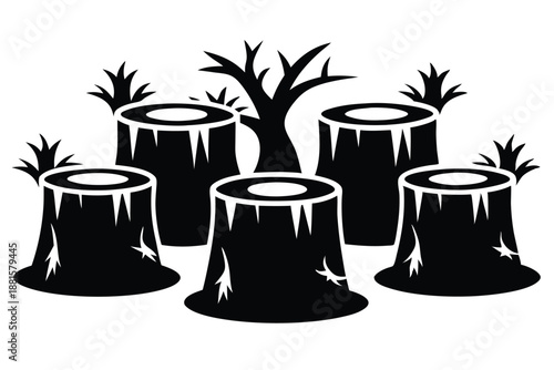 tree stump silhouette line art vector illustration