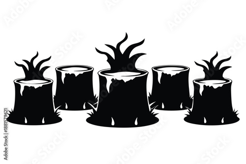 tree stump silhouette line art vector illustration
