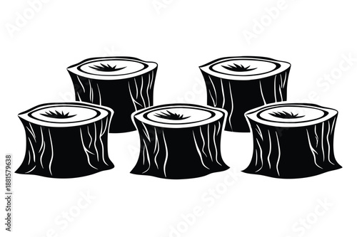 tree stump silhouette line art vector illustration