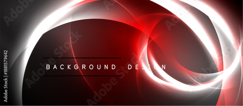 Abstract design features swirling red, white light. Dark background creates dramatic visual impact. Text reads background design.