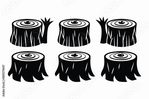 tree stump silhouette line art vector illustration