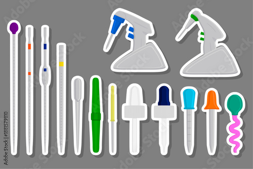 Illustration on theme big kit different medical pipette, dropper for laboratory