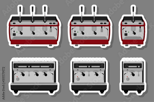 big colored set different types coffee machine