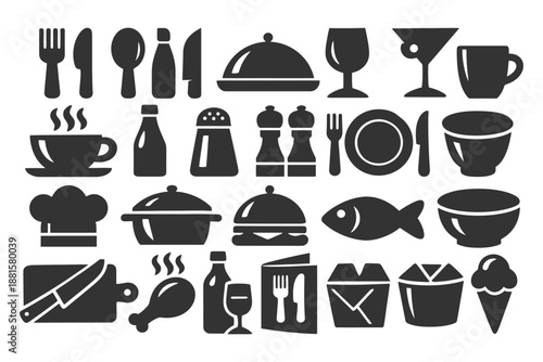 Kitchen utensils and food icons collection.