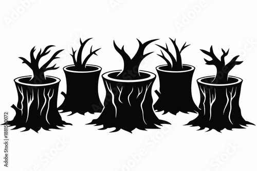 tree stump silhouette line art vector illustration