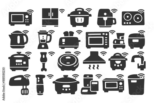 Smart kitchen appliances icon set for modern cooking technology.
