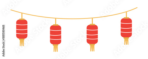 Festive Red Chinese Lanterns Garland for Celebration Chinese new year. Lunar new year. 