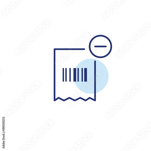 Bar code receipt and minus. Payment cancelled, invoice unavailable. Pixel perfect, editable stroke vector icon