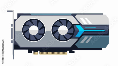 Stylized graphic card with dual fans and blue accents