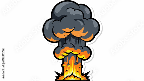 Stylized cartoon explosion with dark grey smoke and orange flames