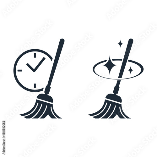 Clean up and tidy up. Time for cleaning and tidying up.Renewal, cleanliness, freshness. Set of vector linear icons illustration isolated on white background.