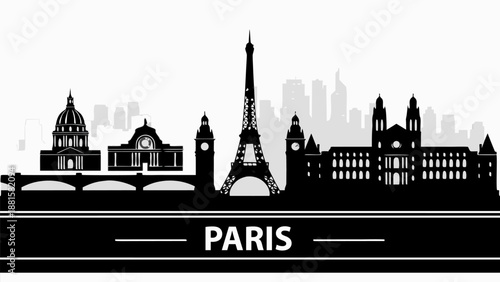 Paris Skyline Silhouette Vector Illustration - Iconic Landmarks of the French Capital City