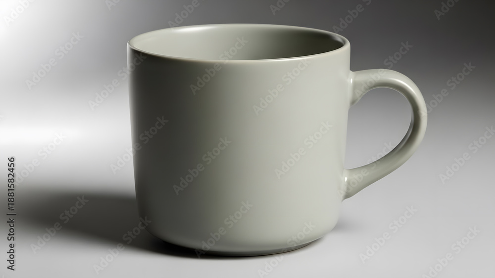Fototapeta premium Simple matte grey ceramic coffee mug on a neutral grey studio background with professional soft lighting.