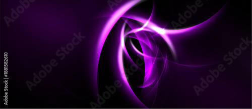 Abstract purple swirls, luminous lines, dark background. Elegant design, flowing shapes, vibrant energy. Minimalist aesthetic, modern feel.