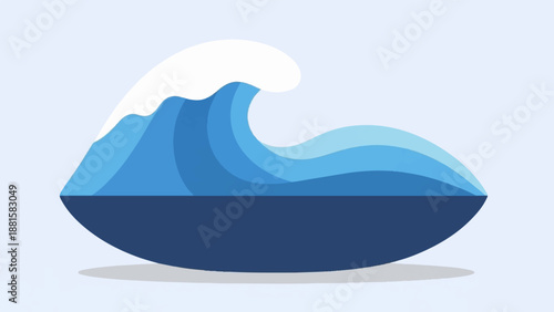 Stylized crashing ocean wave with white crest and blue layers