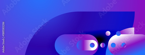 Abstract gradient background. Blue, purple hues dominate design. Shapes overlap creating dynamic visual effect. Letter D present.