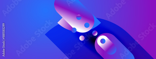 Abstract shapes blend vibrant blues, purples. Smooth gradients create dynamic composition, modern aesthetic. Minimalist design evokes fluidity, energy.