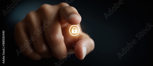 Wallpaper Mural Hand Pressing Lock Icon Representing Digital Security and Cyber Protection Concept Torontodigital.ca