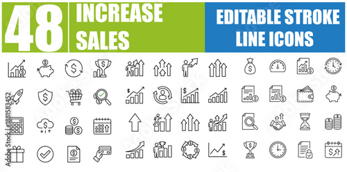 Increase and Decrease Business Growth and Fall Graph Icon Set - Editable Line Symbols for Vector Illustration - SEO Optimized and Top Ranked on Adobe Stock and Shutterstock
