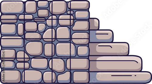 Rounded stone wall and steps, cartoon style, textured
