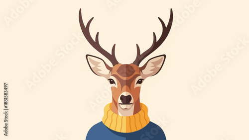Stylish deer with impressive antlers wears a cozy sweater