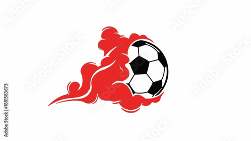 Soccer ball with red flames on white background