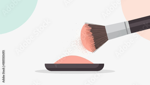 Soft blush powder being applied by a makeup brush against a light background