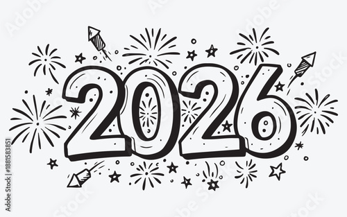 New Year 2026 Celebration: A festive illustration showcasing the year 2026, embellished with fireworks and celebratory elements, perfectly capturing the anticipation and excitement of a fresh start.