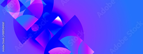 Abstract shapes blend vibrant blues, purples. Dynamic composition creates modern visual impact. Smooth gradients suggest movement, depth.